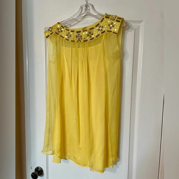 ALICE by Temperley Dress Size 2 Embellished Jeweled Neckline Sheer Retro Yellow - Picture 2 of 11